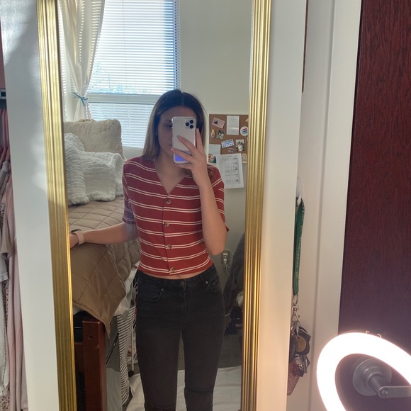 red & white striped button up - Picture 3 of 4